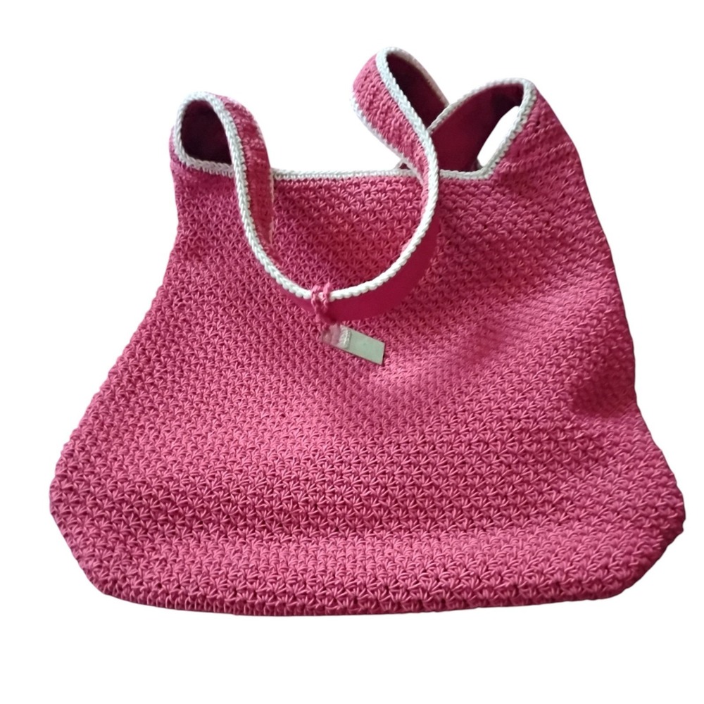 Crazy Horse Liz Claiborne Red Crochet Tote Bag Star Stitch Shoulder Bag